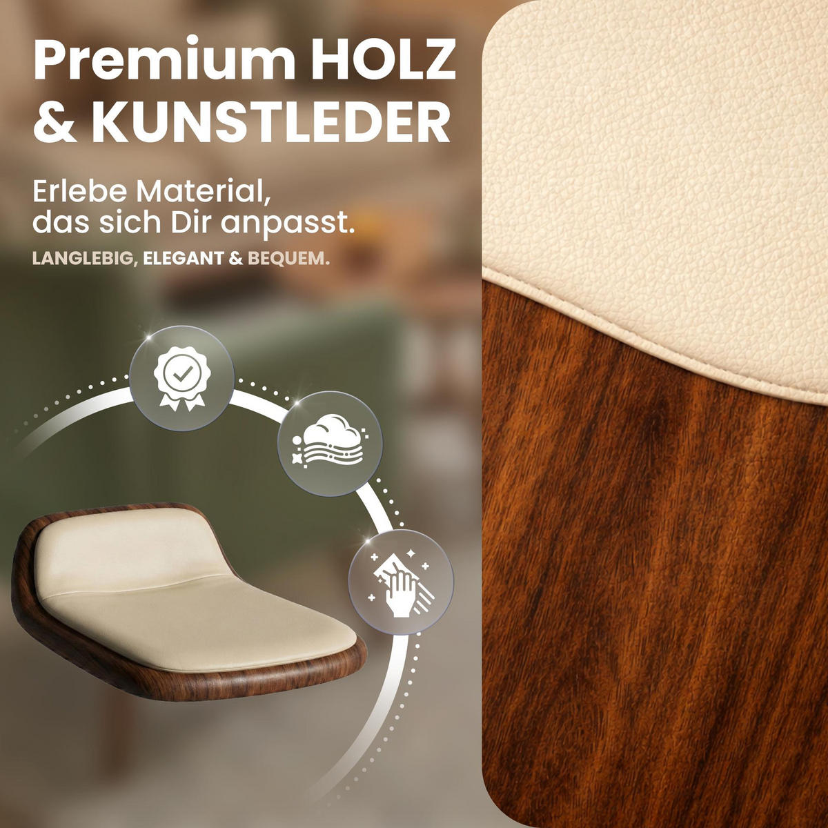 ESSZIMMERSTUHL Lederlook Walnuss/Creme - Walnussfarben/Creme, Holz/Textil (62/87/60cm) - CLP