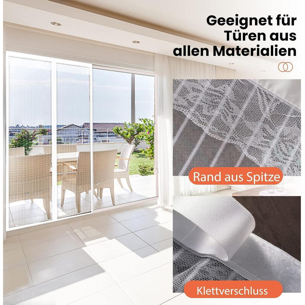 FLIEGENGITTER Tür 90 x 210 cm Weiß Magnetisch Ohne Bohren - Weiß, Textil (90/1/210cm)