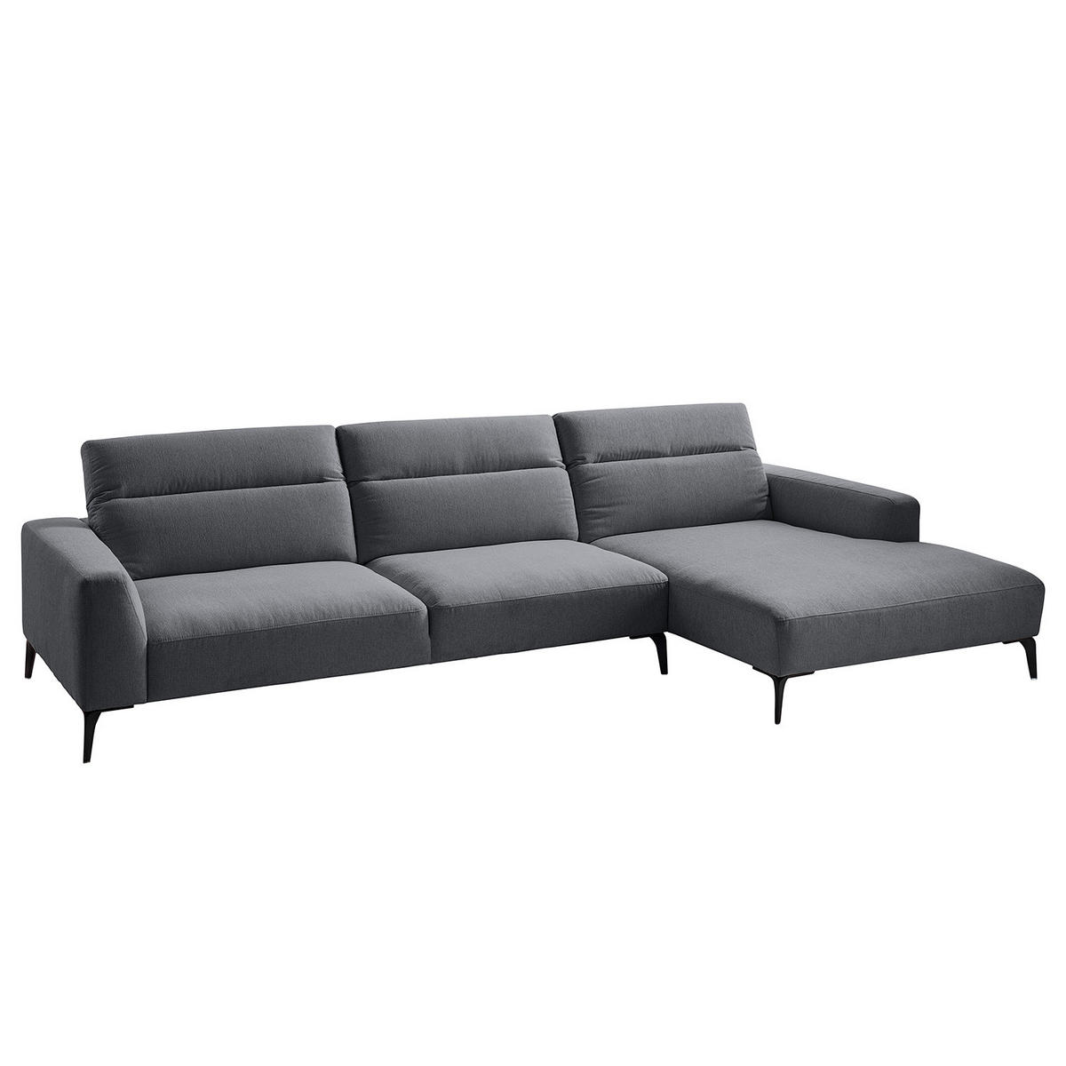 ECKSOFA mit Longchair - Schwarz/Grau, Textil/Metall (328/180cm) - home24
