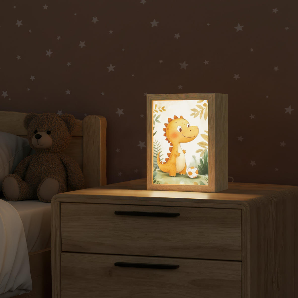 NACHTTISCHLAMPE Dino - Fußball - Orange 15x20 cm - Beige, Holzwerkstoff (8/15/20cm)