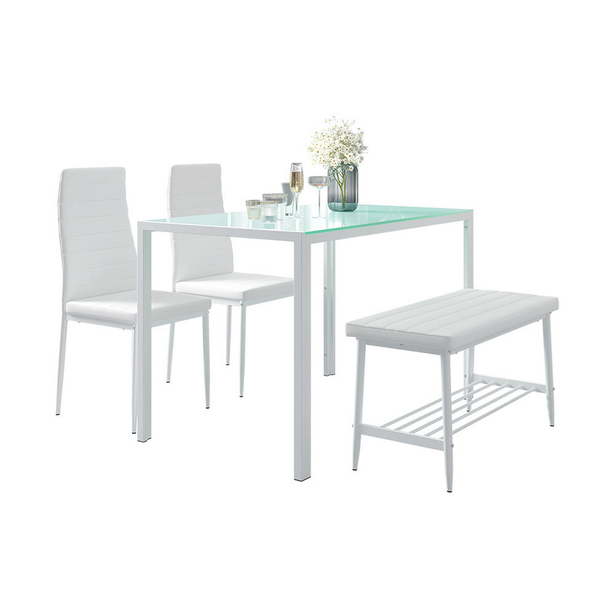ESSTISCH-SET Grand Weiß 120 x 70 cm 4-teiliges Set - Weiß, Metall (120/75/70cm) - Vicco