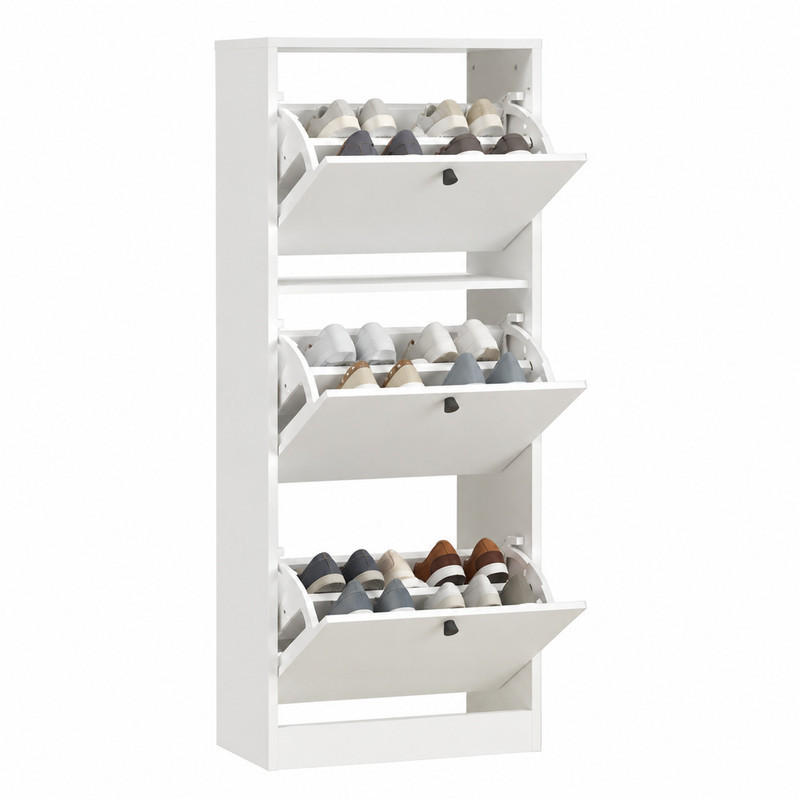 SCHUHSCHRANK mit 3 Klappen 47 x 26 x 120 cm Holzwerkstoff White - Weiß, Holzwerkstoff (26/120/47cm) - Beauniv