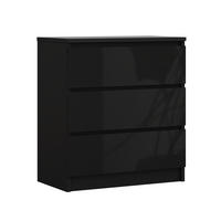 KOMMODE 3 Schubladen, Mattschwarz / Schwarz Glanz, 78 x 70 x 39 cm - Schwarz Hochglanz/Schwarz, Holzwerkstoff (70/78/39cm) - 3XE LIVING