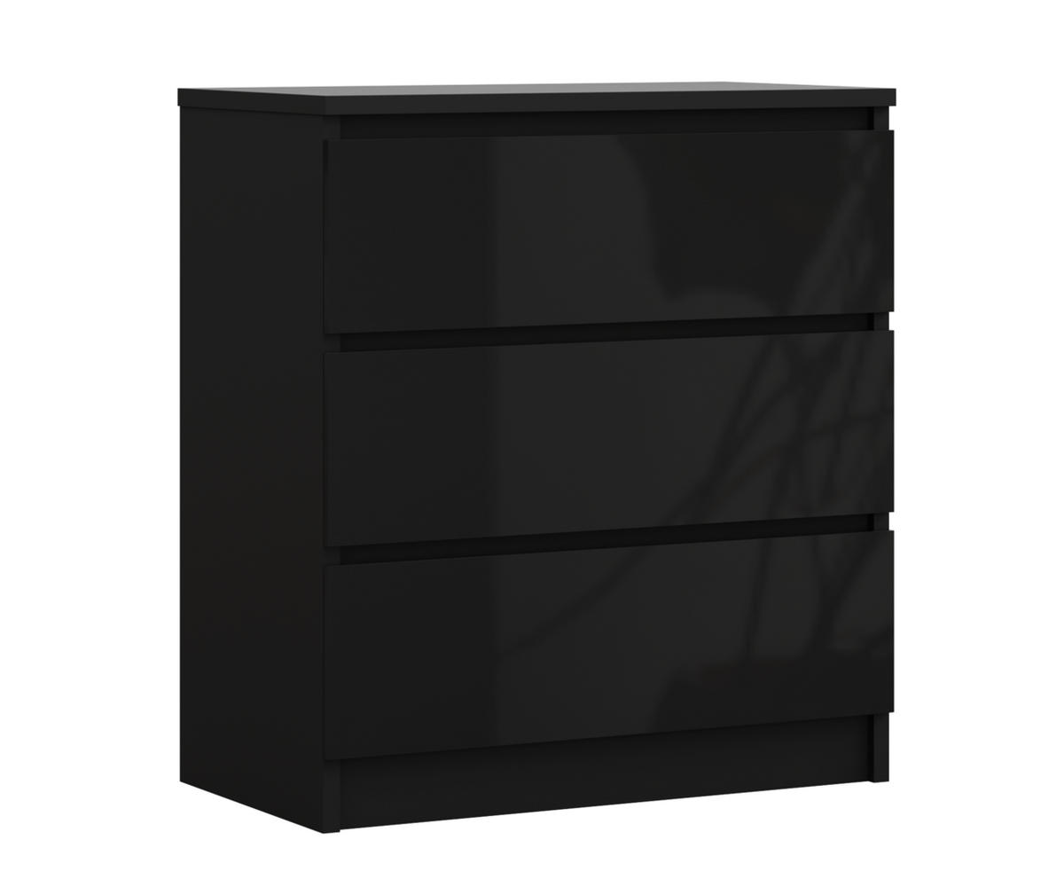 KOMMODE 3 Schubladen, Mattschwarz / Schwarz Glanz, 78 x 70 x 39 cm - Schwarz Hochglanz/Schwarz, Holzwerkstoff (70/78/39cm) - 3XE LIVING