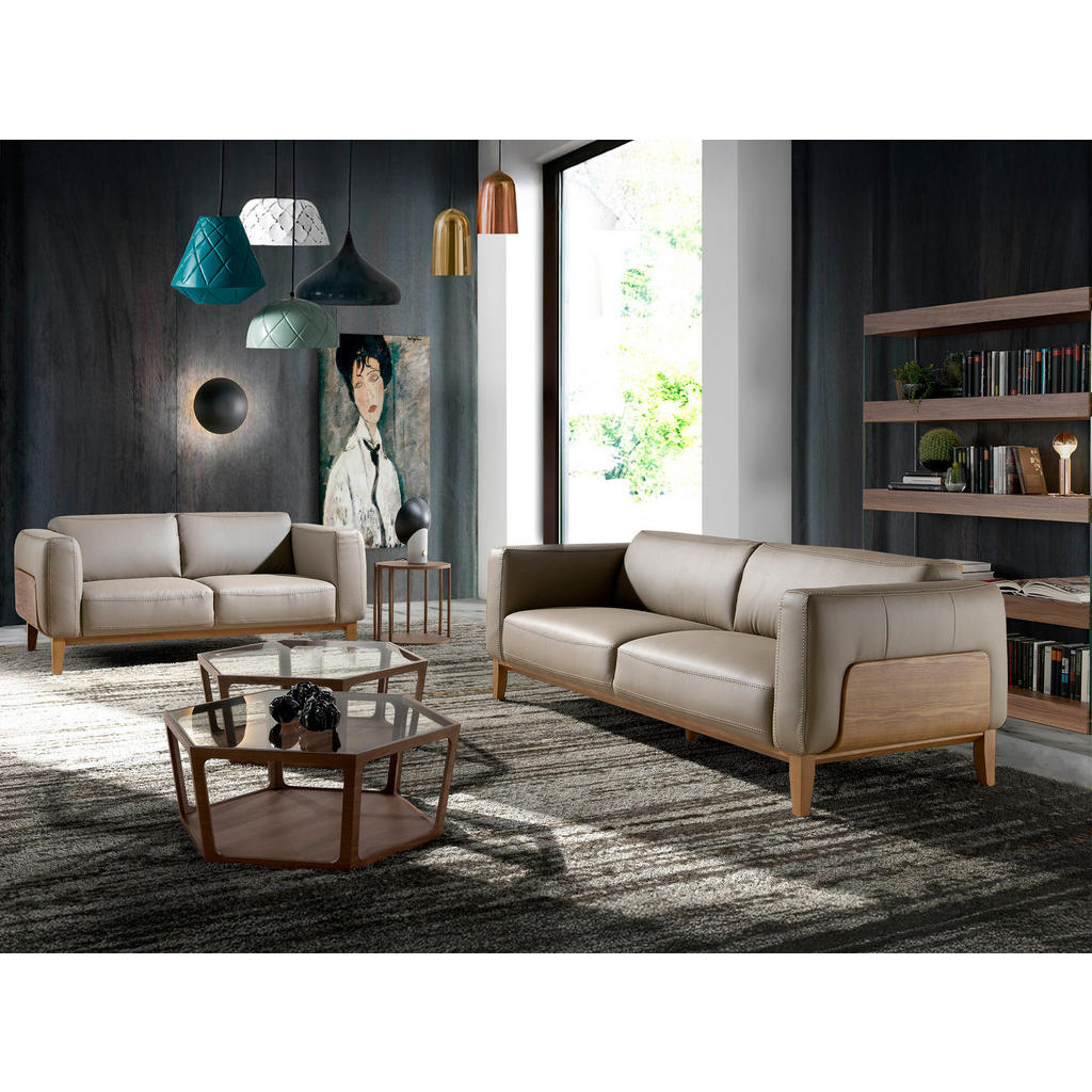 Thumbnail - Angel Cerda Sofa, Walnuss, Taupe, Leder, 209x77x92 cm, Wohnzimmer, Sofas & Couches, Sofas, 3-Sitzer Sofas