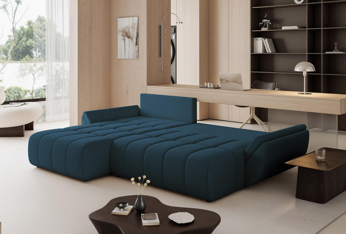 ECKSOFA ARO mit Schlaffunktion und Bettkasten Marineblau - Dunkelblau, Holzwerkstoff/Kunststoff (280/190cm) - Idohome