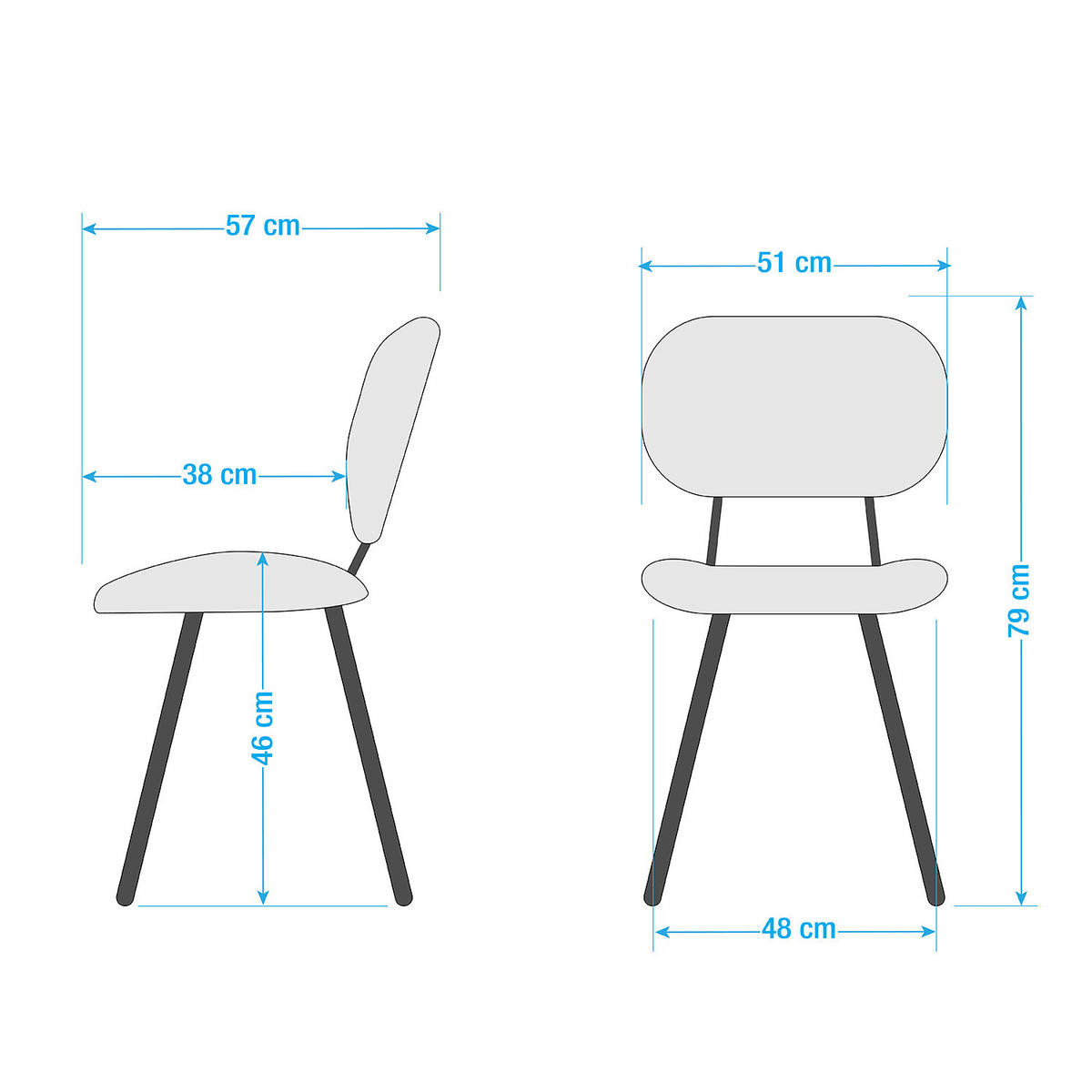ESSZIMMERSTUHL - Kunstleder / Eisen, 2er-Set - Schwarz, Kunststoff (51/79/57cm) - home24