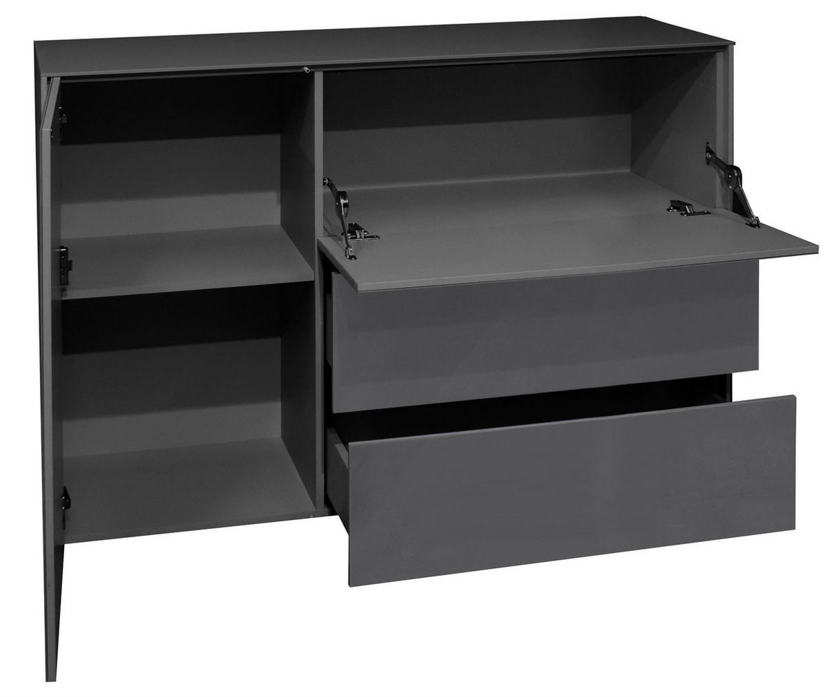 KOMMODE Elfi 131x42x89 Hochglanz Anthrazit/Glas Anthrazit - Anthrazit, Holzwerkstoff (131/89/42cm) - 58aufmkessel