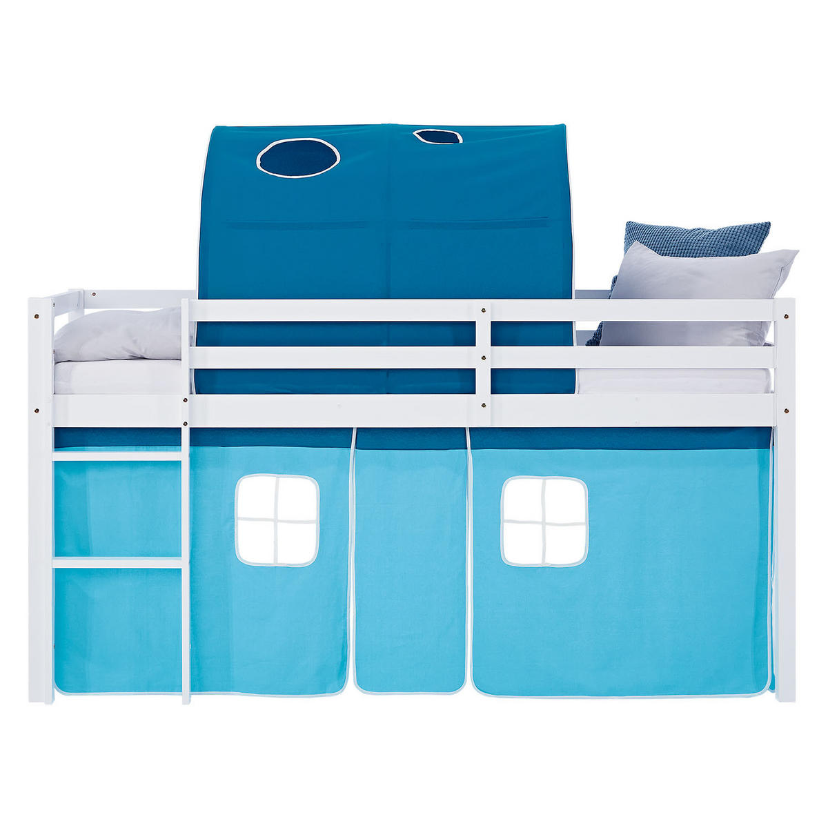 HOCHBETT 90/200 cm in weiß mit Lattenrost + Tunnel blau - Blau/Weiß, Holz/Textil (90/200cm) - Homestyle4u