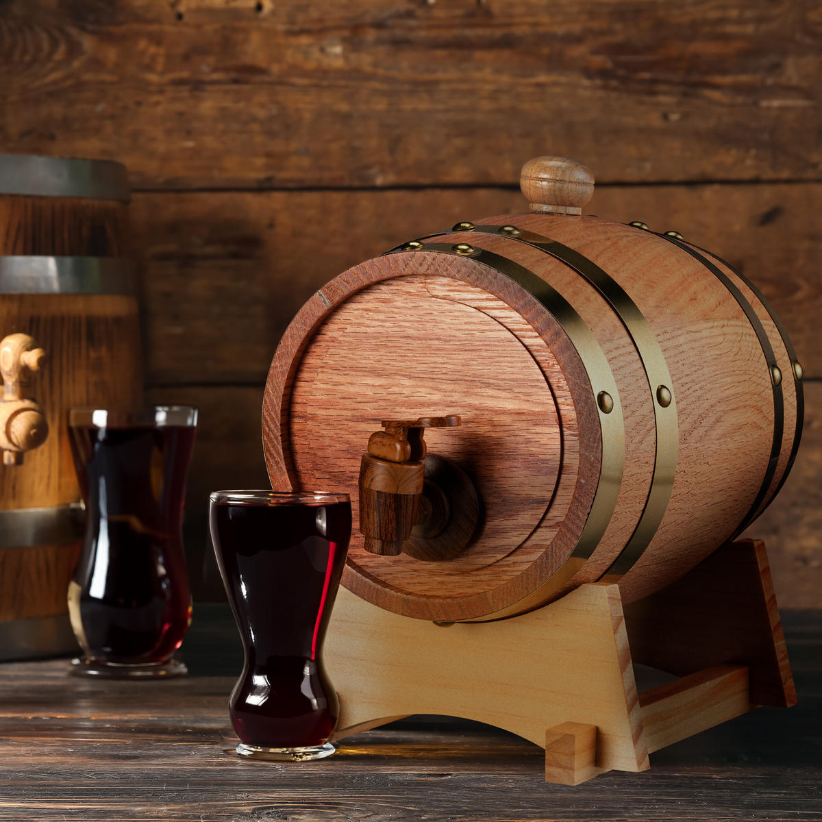 SUD na víno - svetlohnedá, kov/drevo (16/23/24cm) - Relaxdays