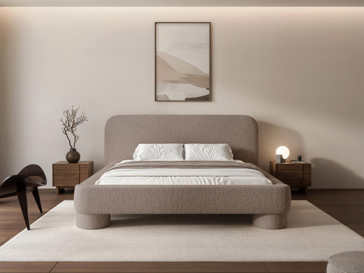 POLSTERBETT Frederico 160x200 cm Taupe Chenille – (Doppelbett mit Bettkasten, Lattenrost, rundes Kopfteil) - Taupe, Holz/Holzwerkstoff (160/200cm) - Ravio