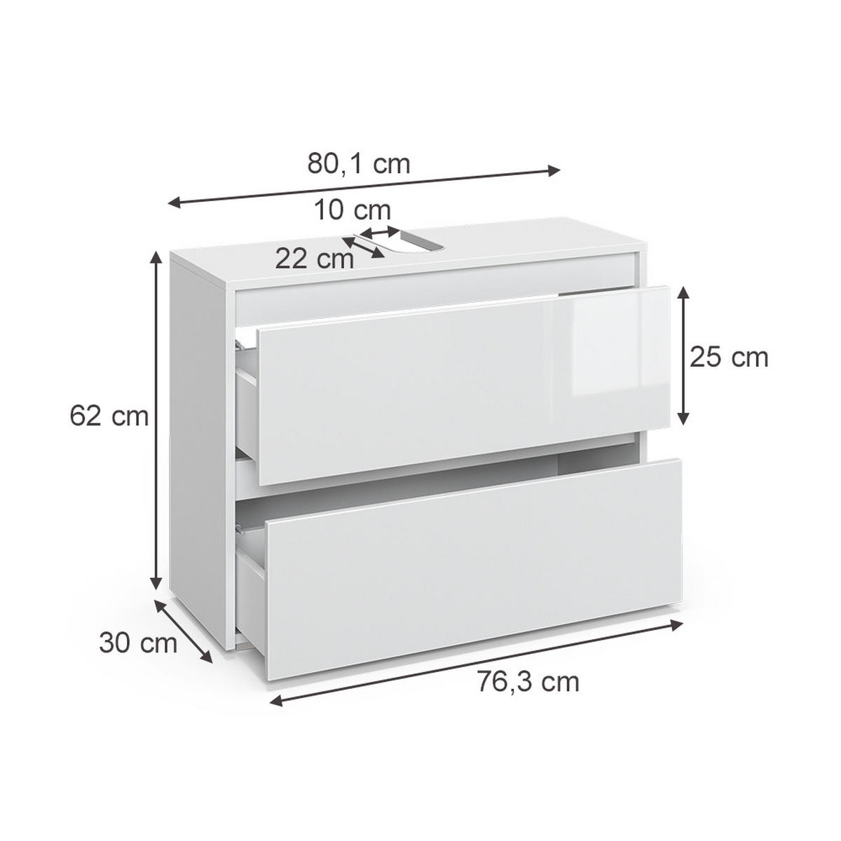 DOLNÍ SKŘÍŇKA POD DŘEZ Majest Bílá/bílý vysoký lesk - bílá/vysoce lesklá bílá, kompozitní dřevo (80.1/62/30.1cm) - Vicco