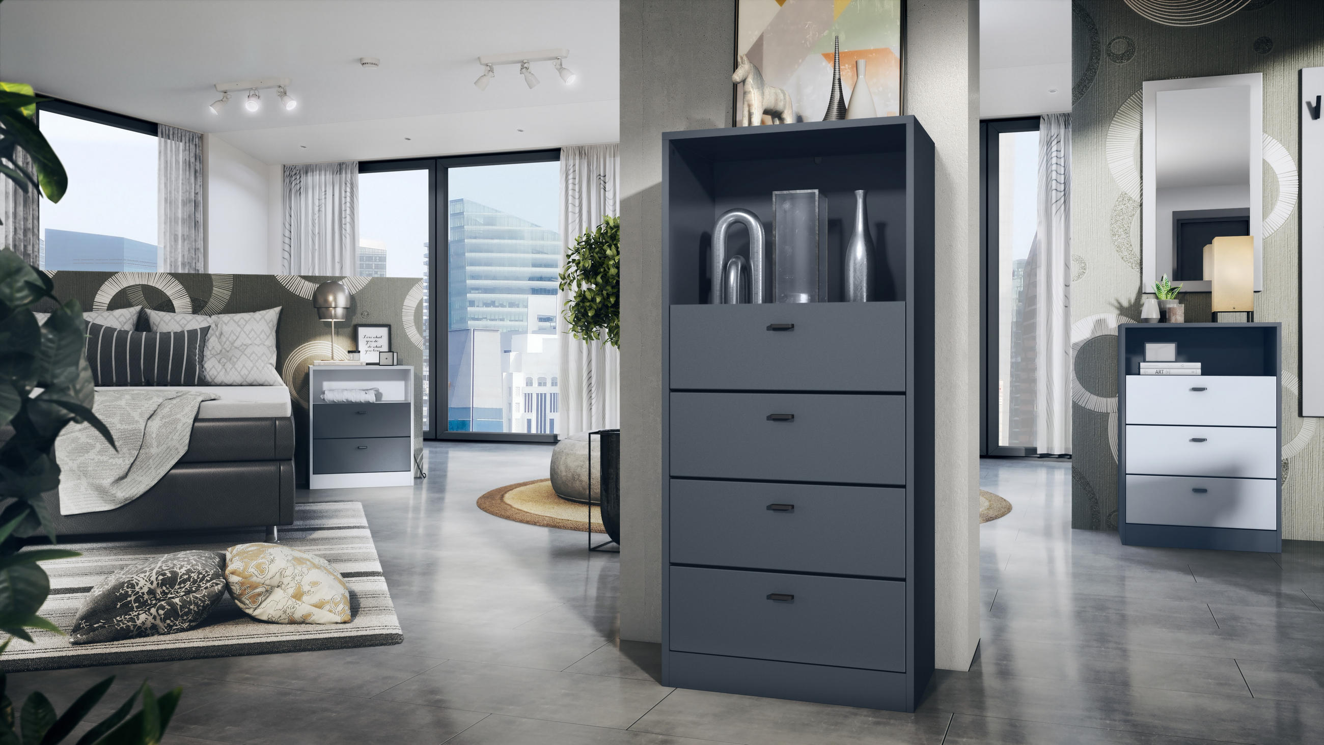 KOMMODE Pino Fronten in Anthrazit matt - Dunkelgrau/Anthrazit, Holzwerkstoff (56/125/36cm) - Vladon