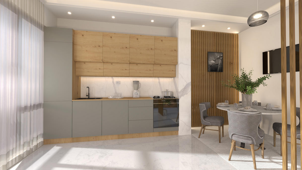KÜCHENZEILE 300 cm - Nexa KÜ-LN-006 - in Woodline & Beige / Matt - Beige/Eiche Artisan, Holz (300/212/58cm) - ROYAL24_MARKT