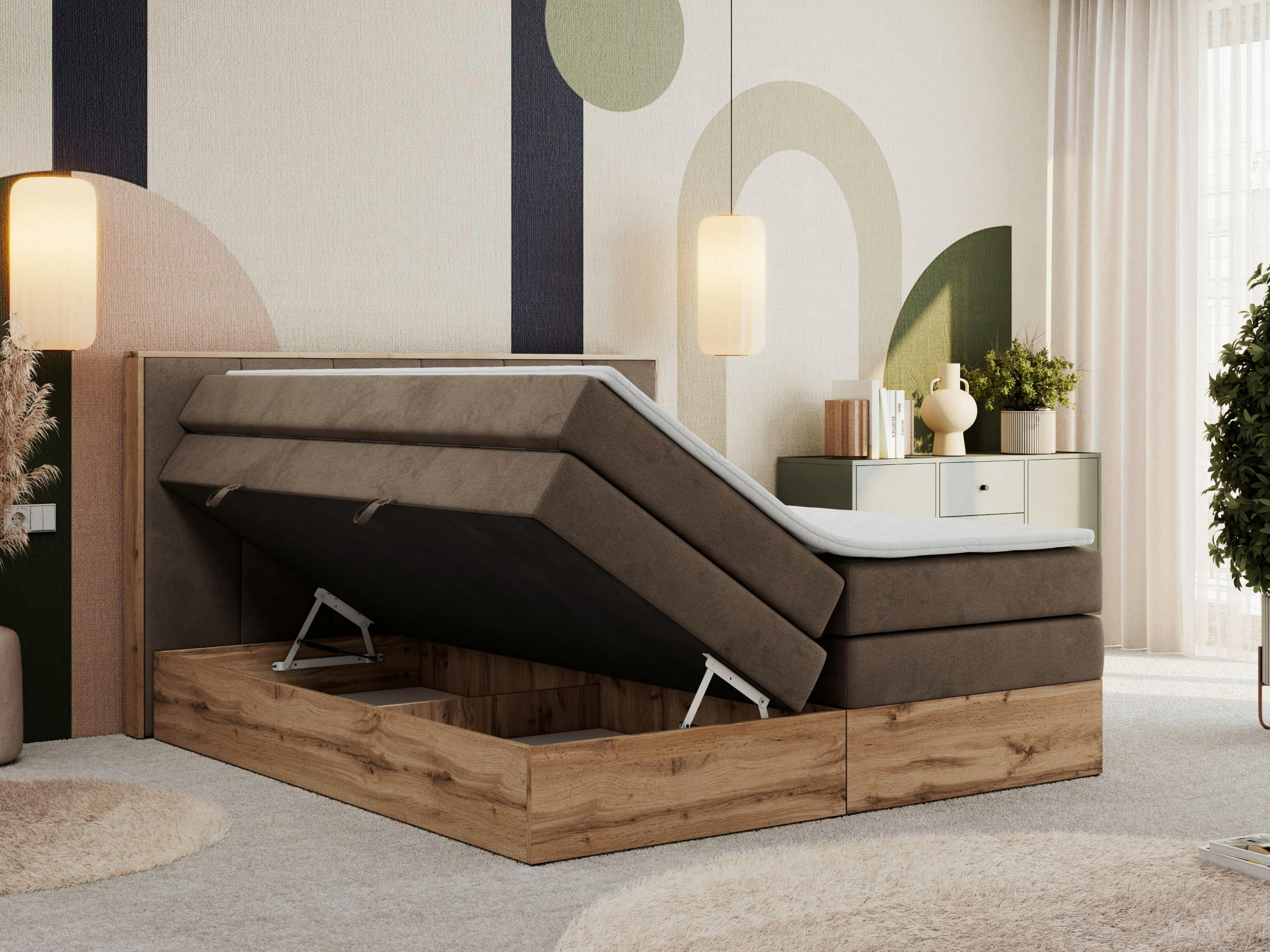 Thumbnail - MKS Boxspringbett, Braun, Textil, 2-Sitzer, H4, Rechteckig, 140x200 cm, Oeko-Tex®, Schlafzimmer, Betten, Boxspringbetten