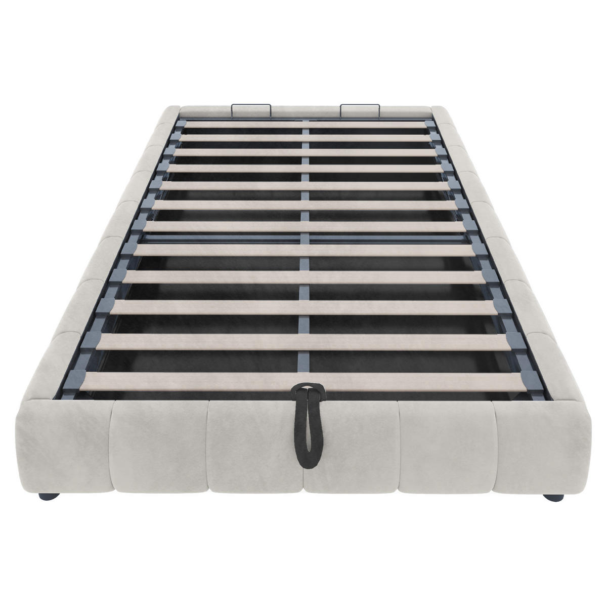 POLSTERBETT 140/200 cm Beige ohne Kopfteil mit LED-Lichtleiste und hydraulischem Stauraum - Beige, Textil (140/200cm) - OKWISH