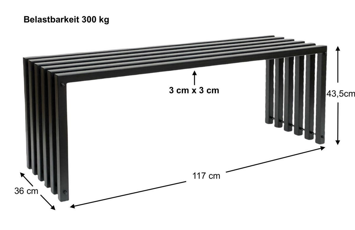 GARTENBANK Ela Metall Schwarz 120 cm 96205 - Schwarz, Metall (117/43.5/36cm) - DanDiBo
