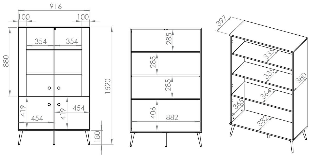 VITRINE Selgin Greige 92 cm - Taupe/Goldfarben, Holzwerkstoff/Metall (91.6/152/39.7cm) - Selsey