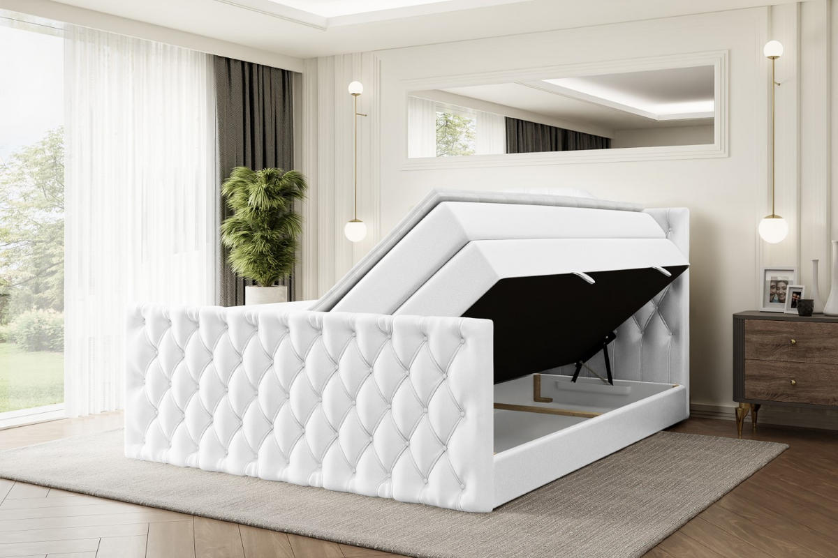 BOXSPRINGBETT VILA-1-Z KING - 180x200 - H3/H4 - Weiß Hochglanz - Weiß Hochglanz, Holzwerkstoff (180/200cm) - ALTDECOR