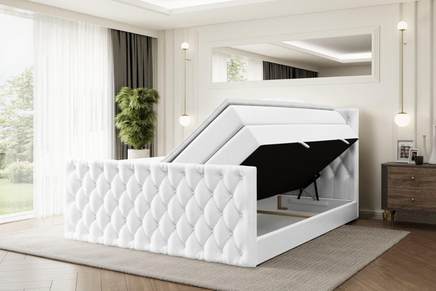 Thumbnail - Altdecor Boxspringbett, Weiß Hochglanz, Holzwerkstoff, Höhe ca. 20 cm, 160x200 cm, Schlafzimmer, Betten, Boxspringbetten