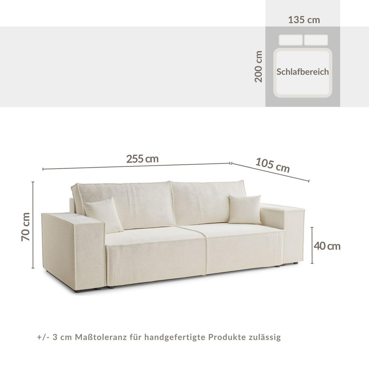 SOFA MIT SCHLAFFUNKTION Milos Grau braun Chenille-Stoff - Graubraun/Schwarz, Holz/Holzwerkstoff (255/70/105cm) - Maison de Reve
