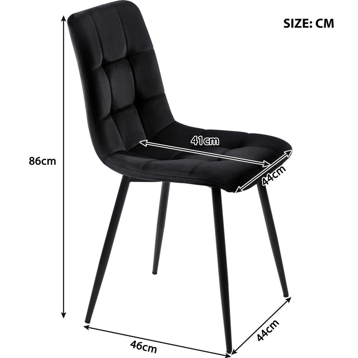 ESSZIMMERSTUHL 4er-Set Samt Schwarz mit Metallgestell - Schwarz, Metall (44/86/46cm) - Meubliv