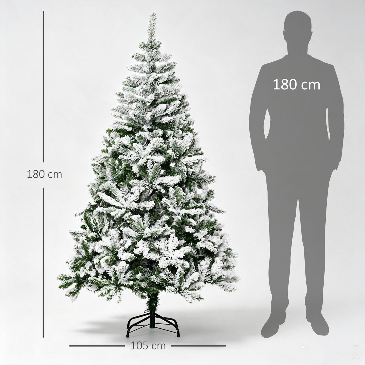 WEIHNACHTSBAUM DE-41608 Schnee-Effekt Grün/Weiß - Weiß/Grün, Kunststoff (180cm) - ComfortXL