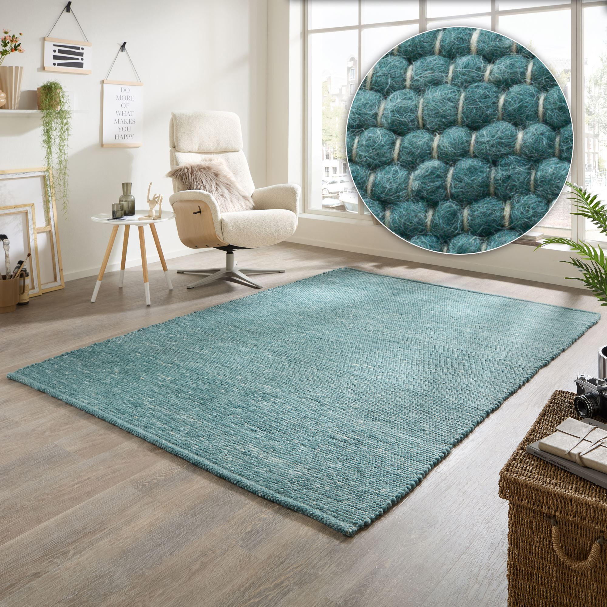 HANDWEBTEPPICH Atlas 90x160 cm - Petrol, Textil (90/160cm) - Rug and Roll