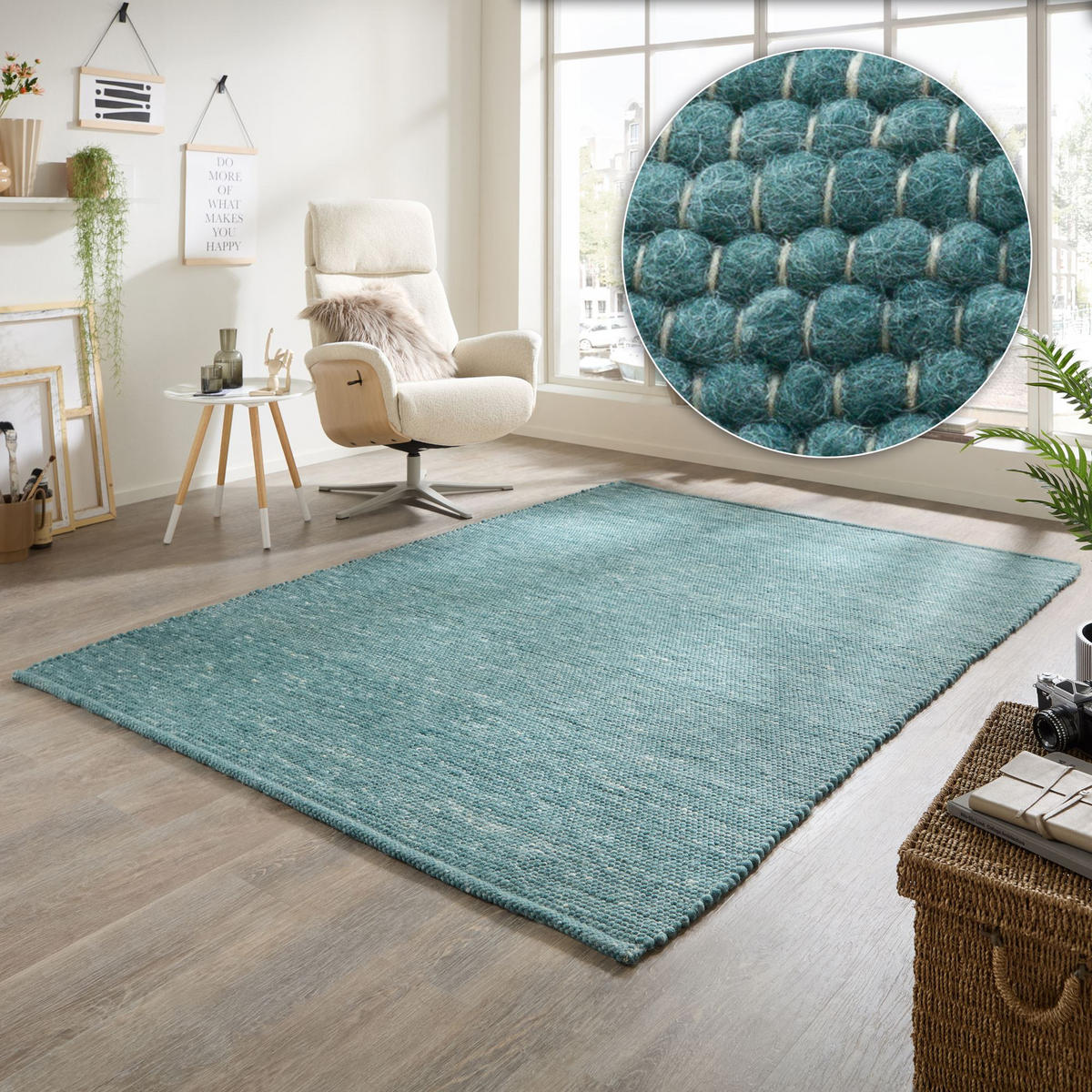 HANDWEBTEPPICH Atlas 90x160 cm - Petrol, Textil (90/160cm) - Rug and Roll