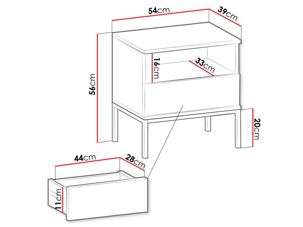 NACHTTISCH Sento S54 - Kaschmir, Holzwerkstoff/Metall (54/56/39cm) - MIRJAN24