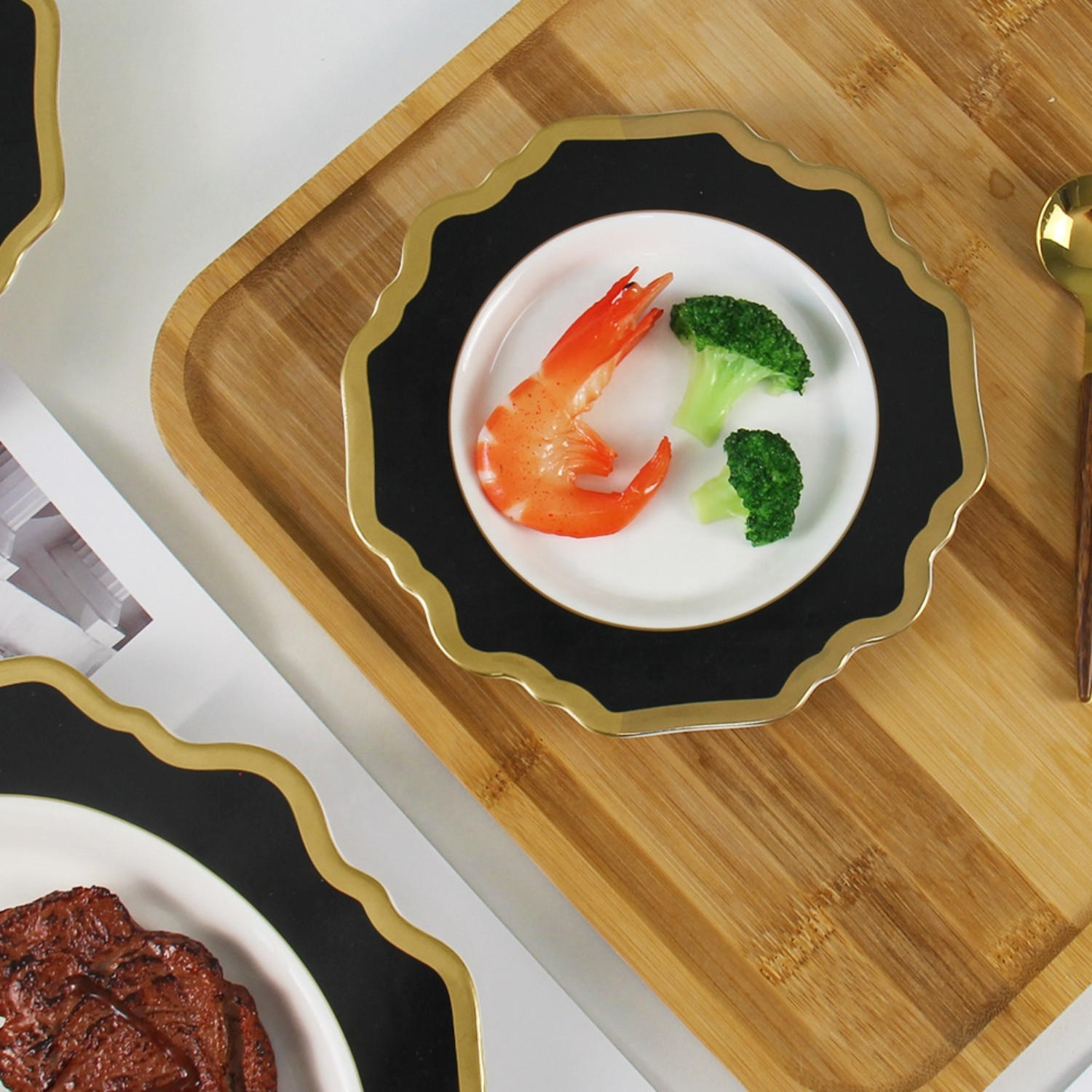 Thumbnail - Quality Elegance Tellerset, Dunkelgrün, Keramik, 4-teilig, Sechseckig, 33x33x3 cm, Essen & Trinken, Geschirr, Geschirr-S...