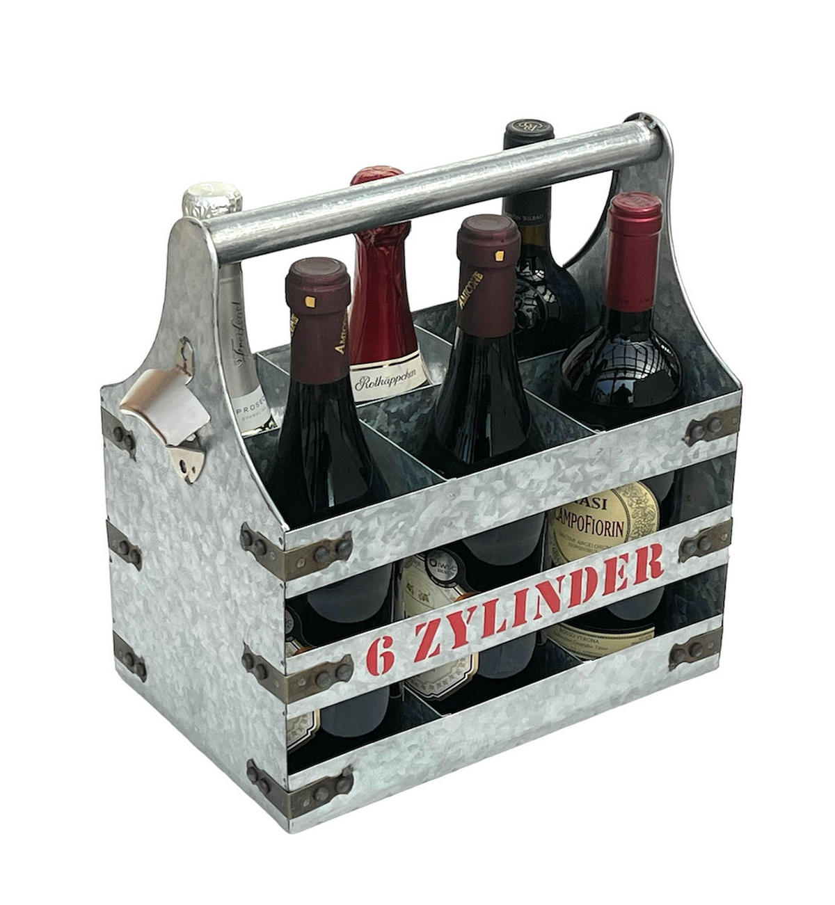 WEINTRÄGER Metall mit Öffner 6 Zylinder 96402 - Grau, Metall (33/33/20cm) - DanDiBo