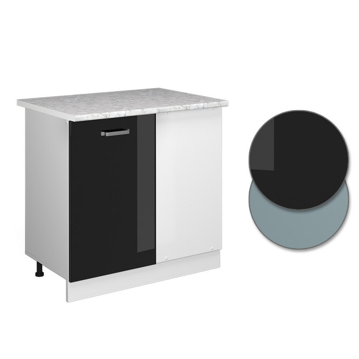 ECKSCHRANK FÜR HAUSRAT R-Line Schwarz Hochglanz 86 cm mit Tür, mit Arbeitsplatte - Schwarz Hochglanz/Weiß, Holzwerkstoff (86/81.6/60cm) - Vicco