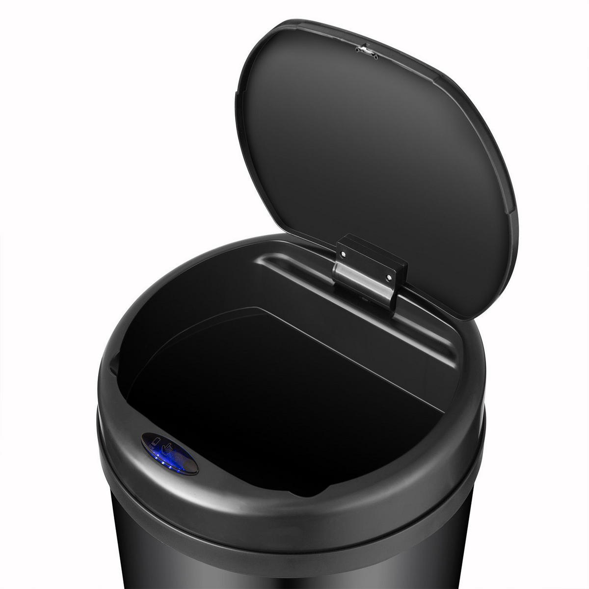 MÜLLEIMER rund 40L schwarz mit Sensor - Schwarz, Metall (31/68/31cm) - Juskys