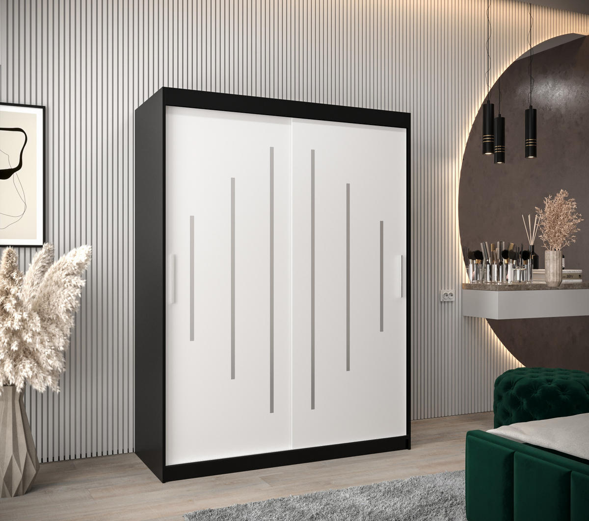 SCHWEBETÜRENSCHRANK 200/150/62 2-türig - Silberfarben/Schwarz, Holz/Kunststoff (150/200/62cm) - Abiks Möbel