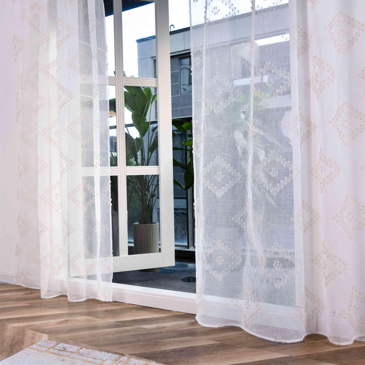 GARDINE VALENCIA HxB 245x145 cm Natur Taupe Chevron - Weiß, Textil (145/245cm) - Gardinenbox