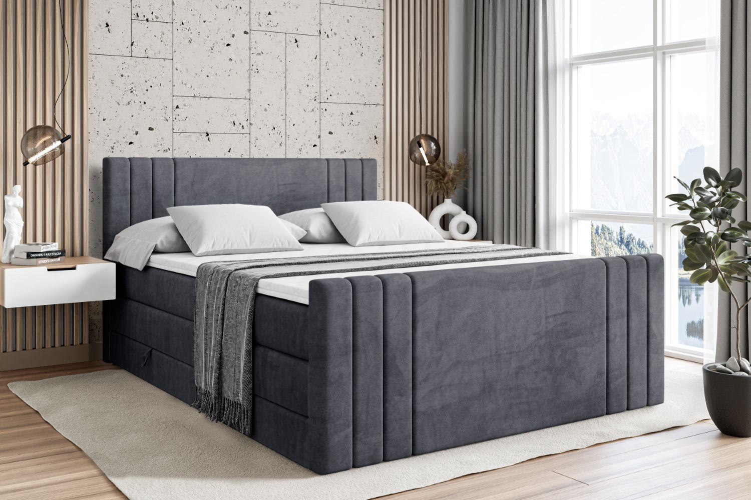 BOXSPRINGBETT IDRIKO-Z KING - 180x200 - H3/H4 - Dunkelgrau - Dunkelgrau, Holzwerkstoff (180/200cm) - ALTDECOR