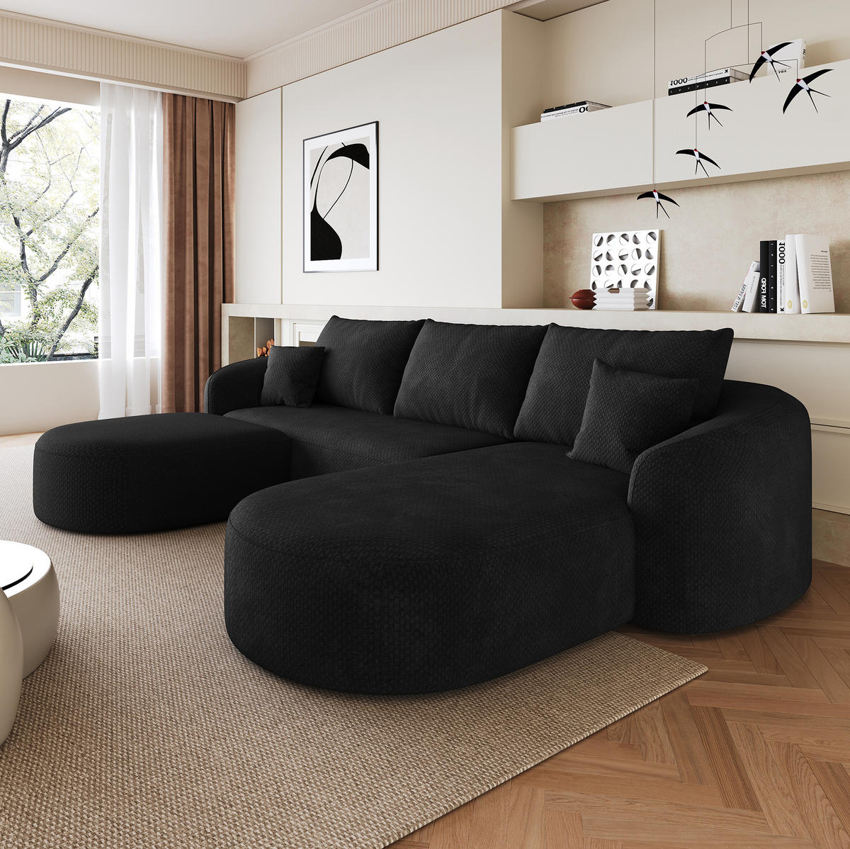 ECKSOFA 266/168/85 cm schwarz aus Stoff mit modularer Form und ohne Montage - Schwarz, Textil (168/266cm) - OKWISH