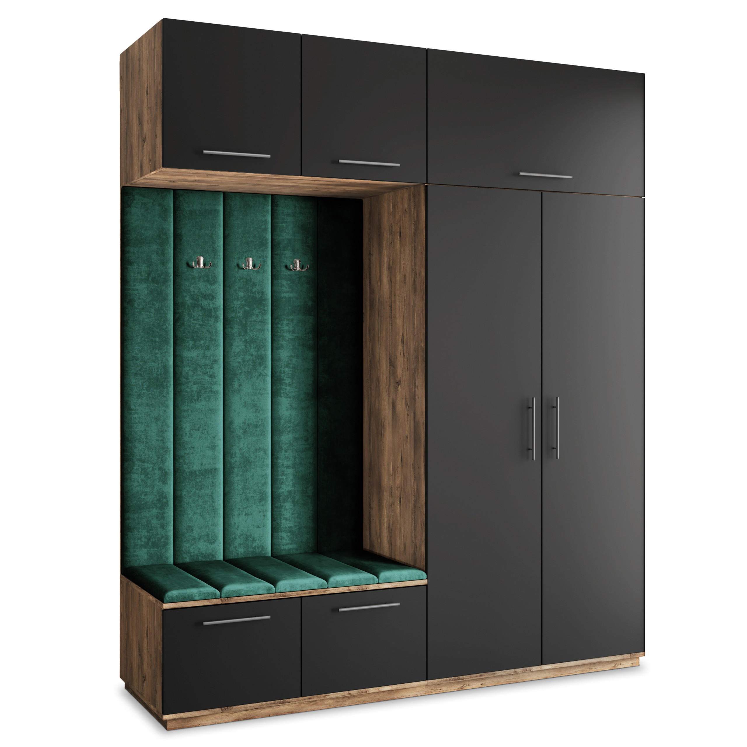 Masseno Garderobenschrank Eiche, Schwarz, Grün 200x240x60 cm