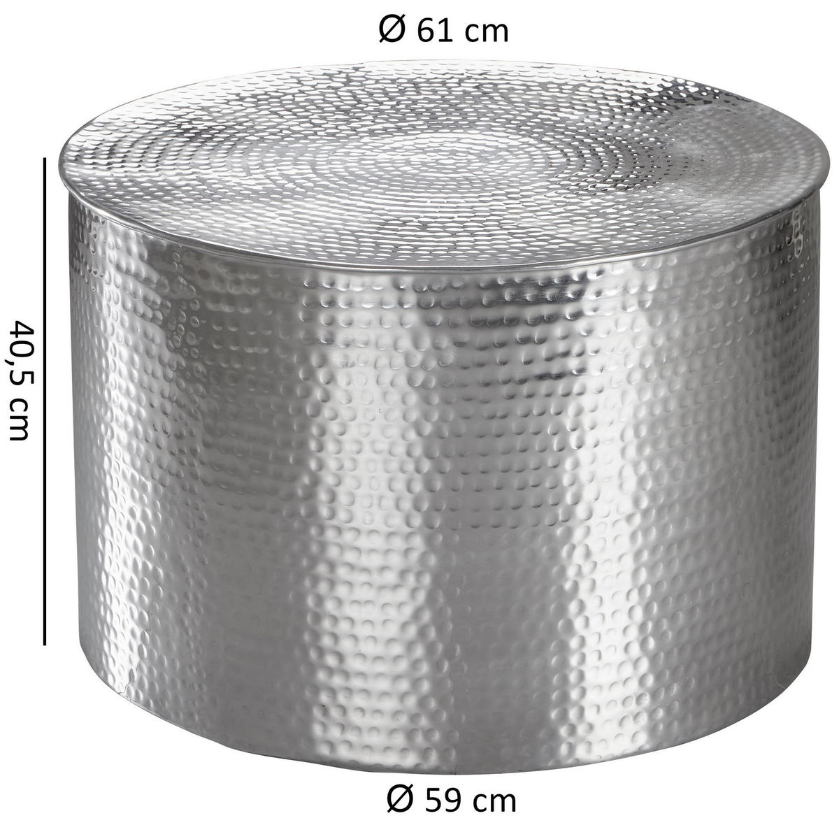 COUCHTISCH Orientstil Hammerschlag-Aluminium, Silber 61x61x40 cm - Silberfarben, Metall (61/61/40cm) - KADIMA DESIGN