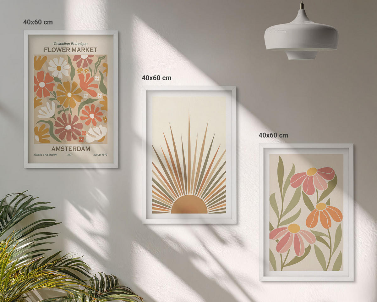 BILDER SET 3er Set - 40x60 cm Weißer Rahmen - Pastellfarbene Sonnenblumen - Weiß, Kunststoff (40/60cm) - TULUP