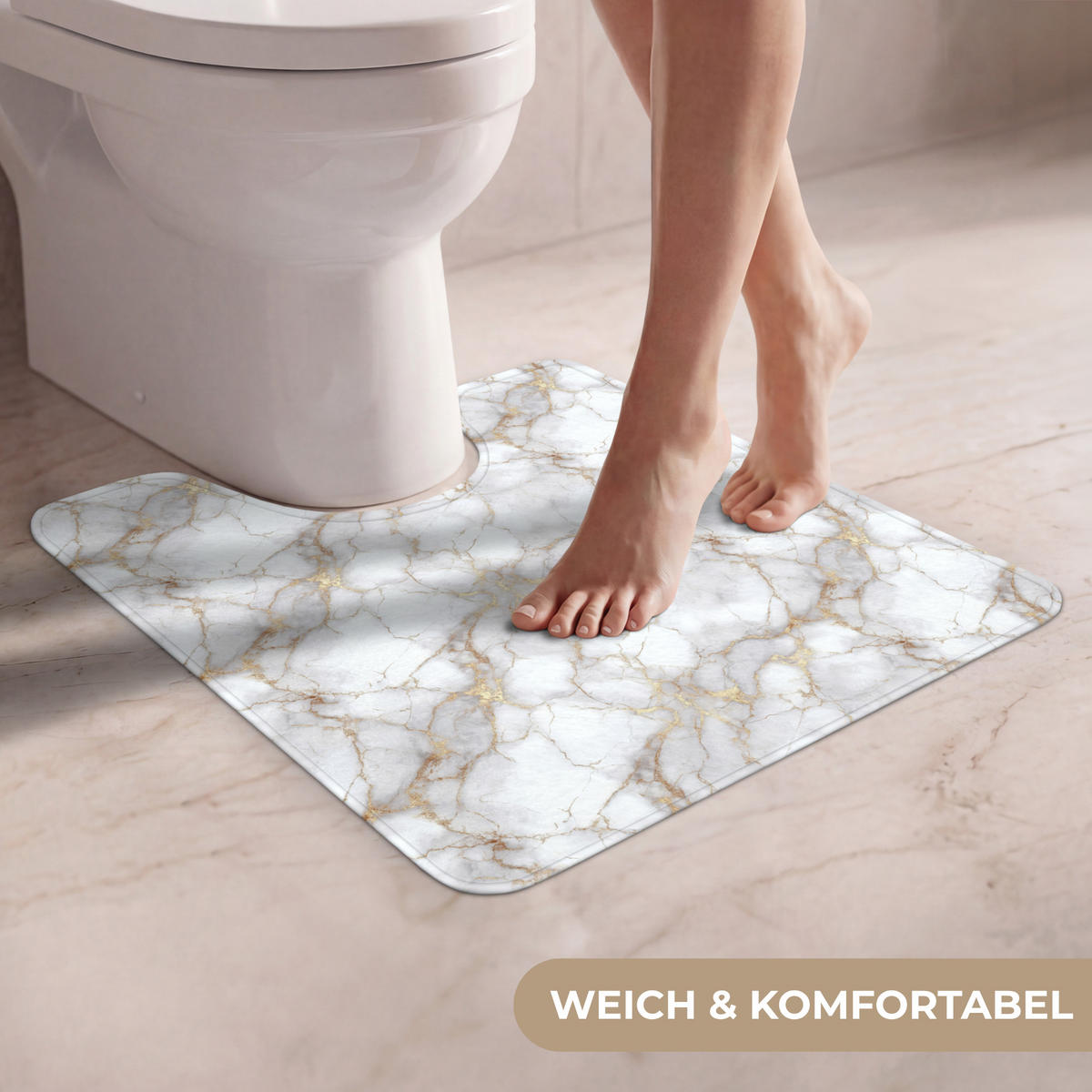 WC-VORLEGER Weiß - Gold - Marmor - Grau Toilettenvorleger 55x60 cm - Weiß, Kunststoff/Textil (55/1cm) - OnlyWow