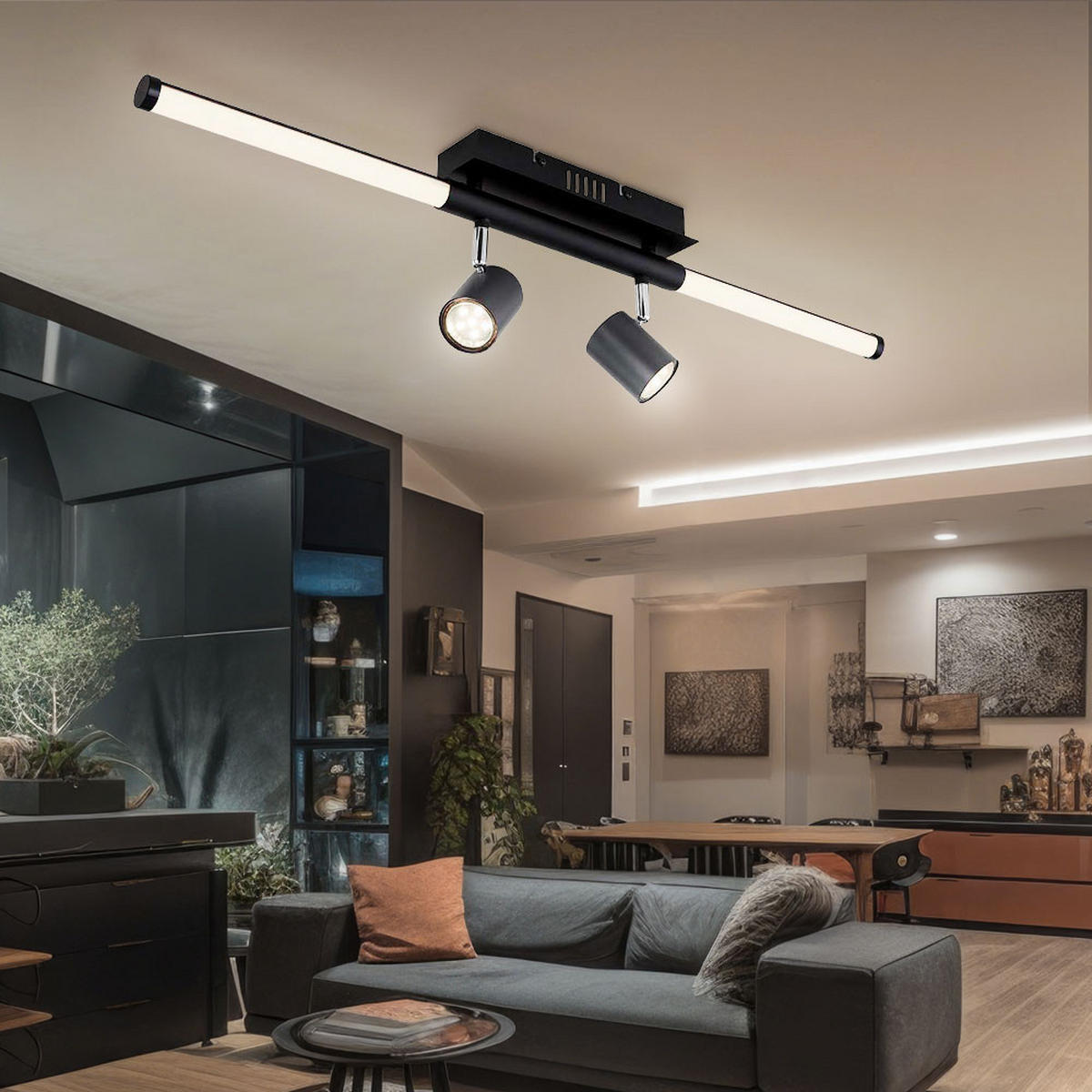 LED DECKENLEUCHTE Metall Grau bewegliche Spots - Grau, Metall (80.4/8/17cm)