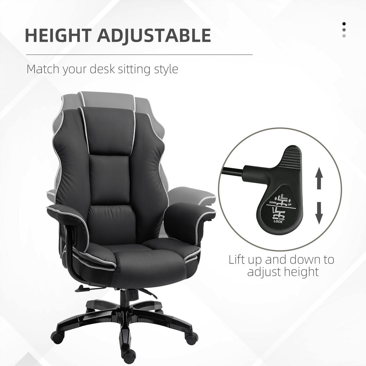 ERGONOMISCHER Bürostuhl, Schwarz - Schwarz, Leder (80/124/76cm) - Vinsetto