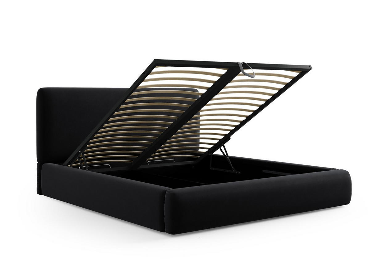 BETT mit Bettkasten und Kopfteil Colonel aus Samt schwarz 200x200cm - Schwarz, Textil (200/200cm) - Cosmopolitan Design