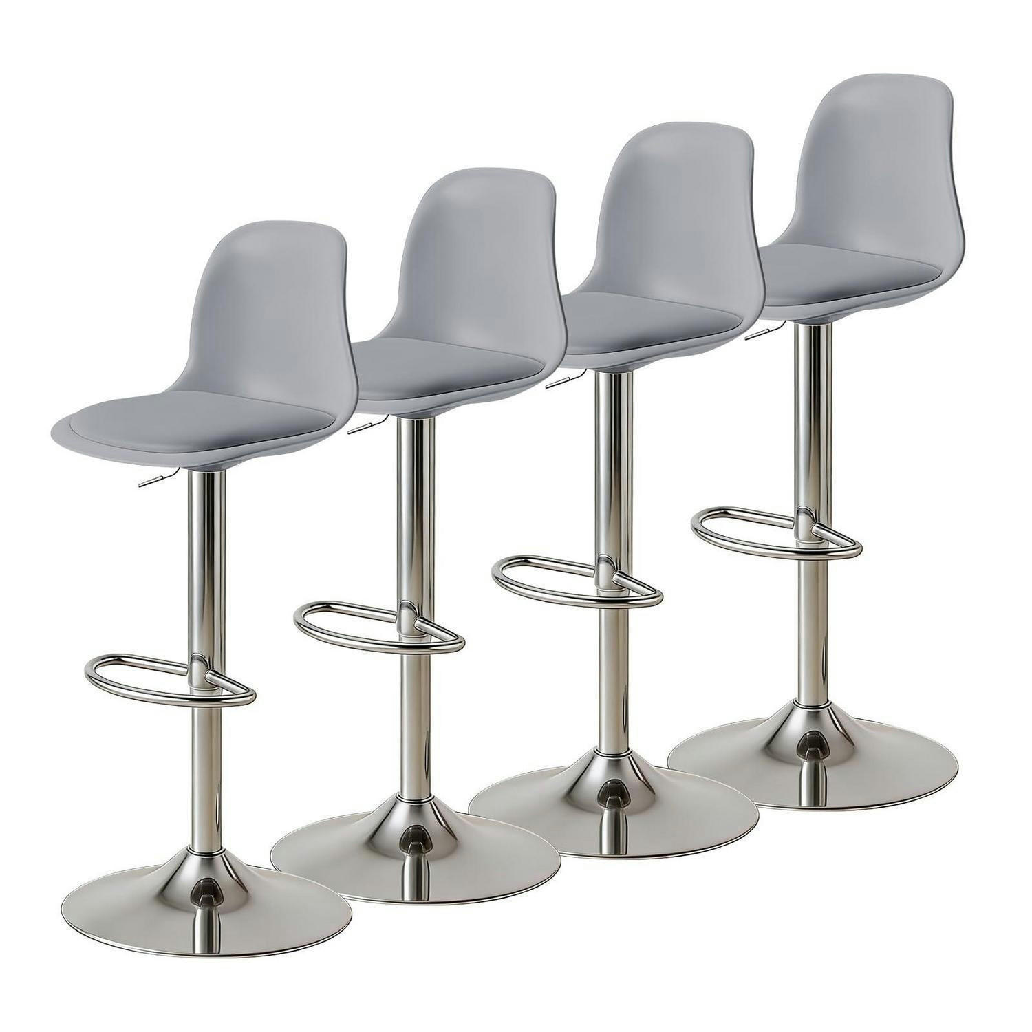 BARHOCKER 4-teiliges Set Grau höhenverstellbar mit Rückenlehne - Grau, Kunststoff (45/104.4/38.5cm)
