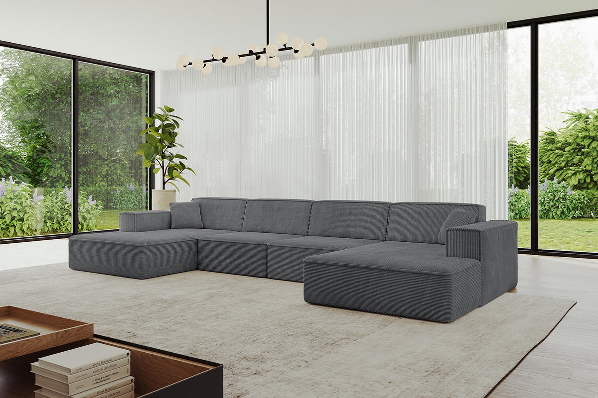WOHNLANDSCHAFT IREA-U2-v4 - 382x165x72,5 cm Duneklgrau - Dunkelgrau, Holzwerkstoff/Textil (382/72/165cm) - ALTDECOR