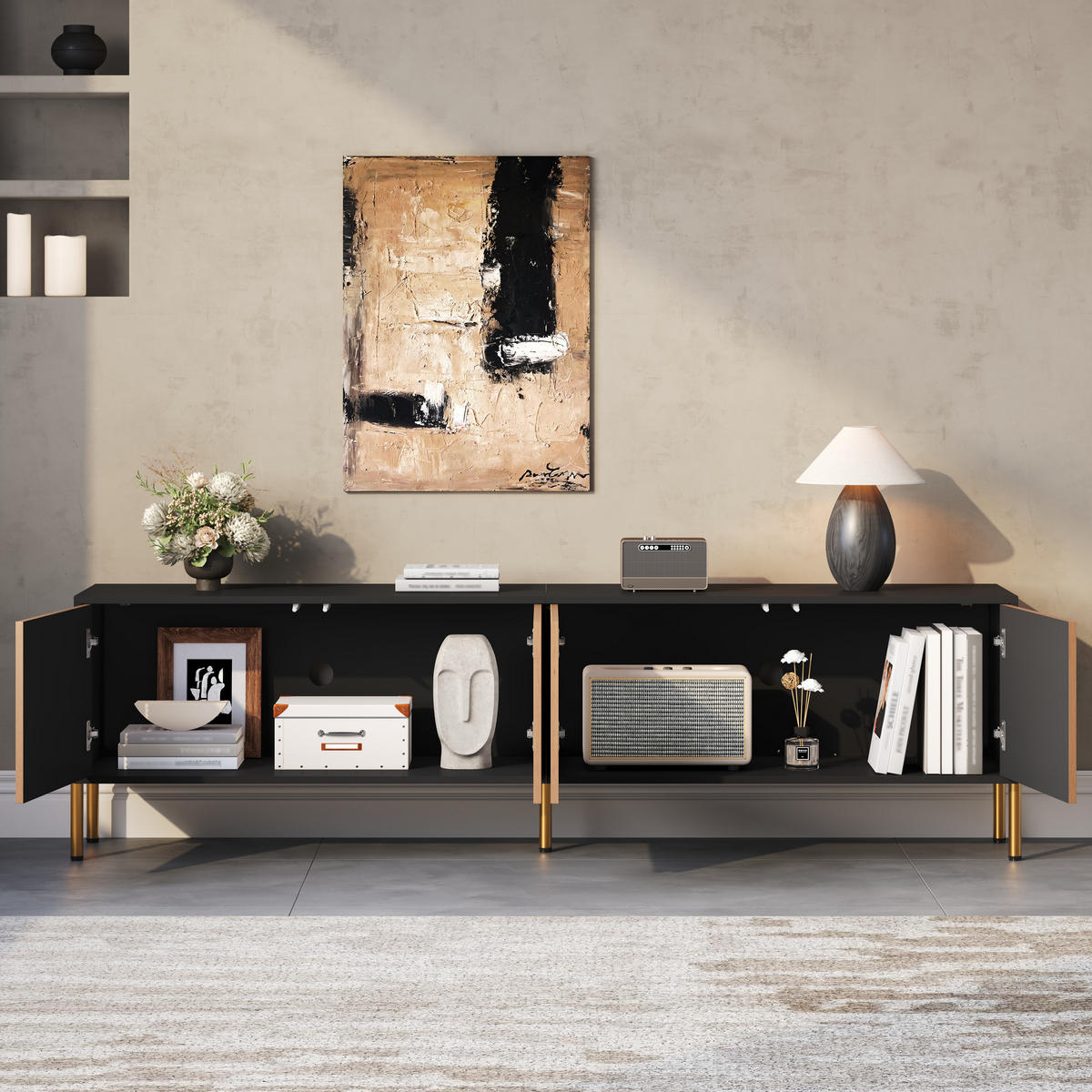 TV-SCHRANK 179x35x53.5 Farbblock Design Niedriger TV-Ständer - Schwarz, Holzwerkstoff (35/53.5/179cm) - FLIEKS