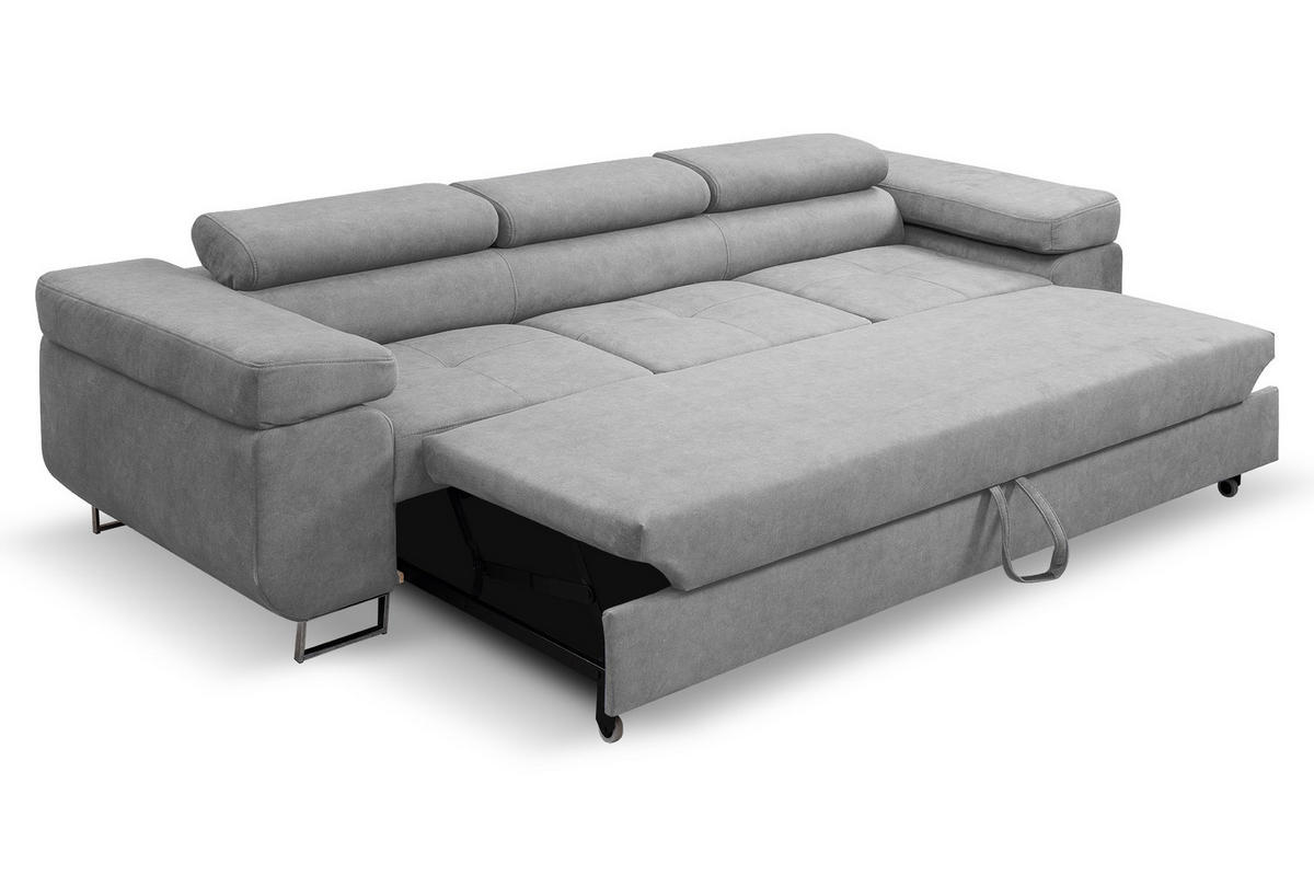 SOFA Marlene II 274 x 97 cm, mit verstellbaren Kopfstützen Schlaffunktion Wohnzimmersofa 3 Sitzer, hellgrau - Hellgrau, Kunststoff (274/87/97cm) - Margaret Hadas24