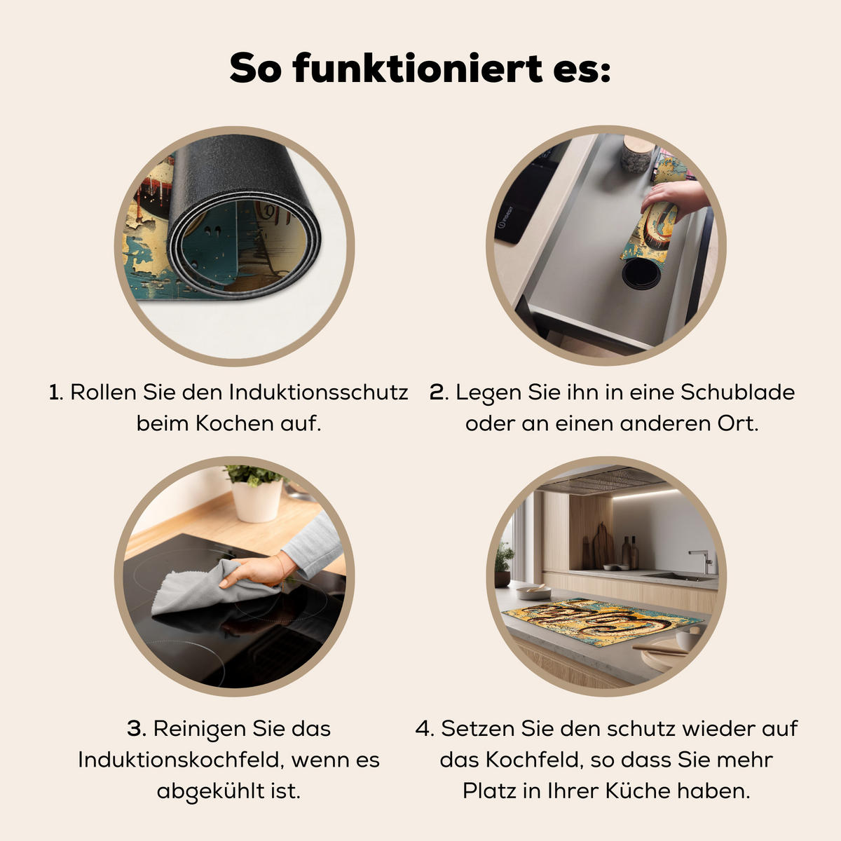 HERDABDECKPLATTE Kaffee - Vintage - Braun - Tasse Ceranfeldabdeckung 85x52 cm - Teakfarben, Kunststoff (85/52/0.2cm) - MuchoWow